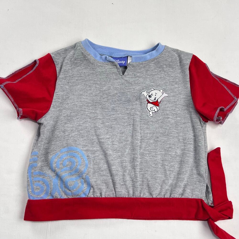 Disney Winnie the Pooh Girls Gray & Red Vintage Summer Shirt Size 4T Open Sleeve